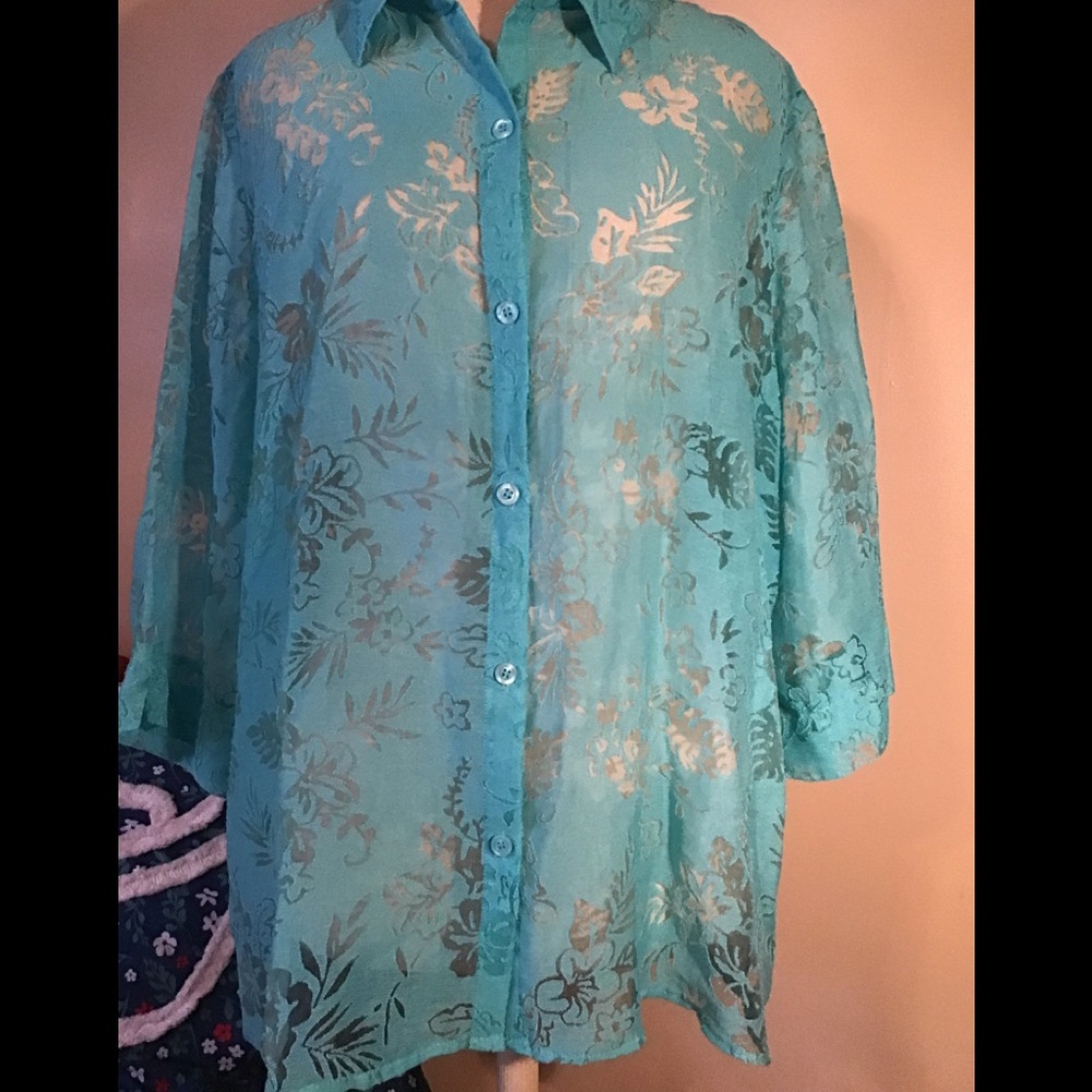 Woman’s salon studio sizeXL sheerbutton-down top/blouse/swimsuit cover up